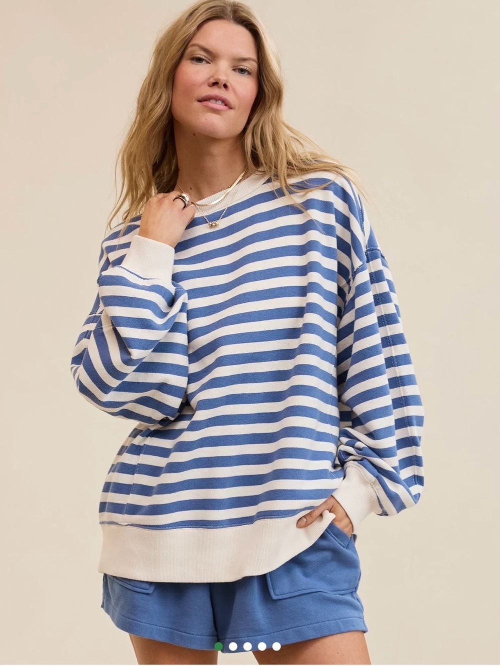 NWOT Aerie Go-To Oversized Striped Sweatshirt M Blue Cream Coastal Preppy